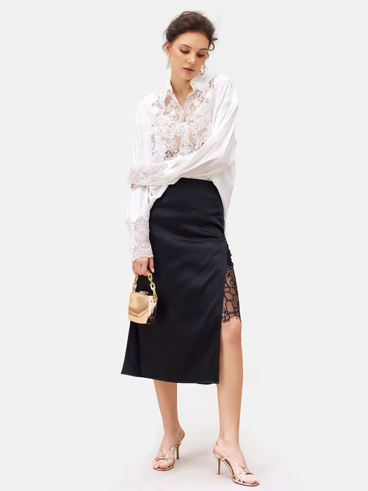 Rope Lace Embroidered Premium Silk Blouse - Star Queen