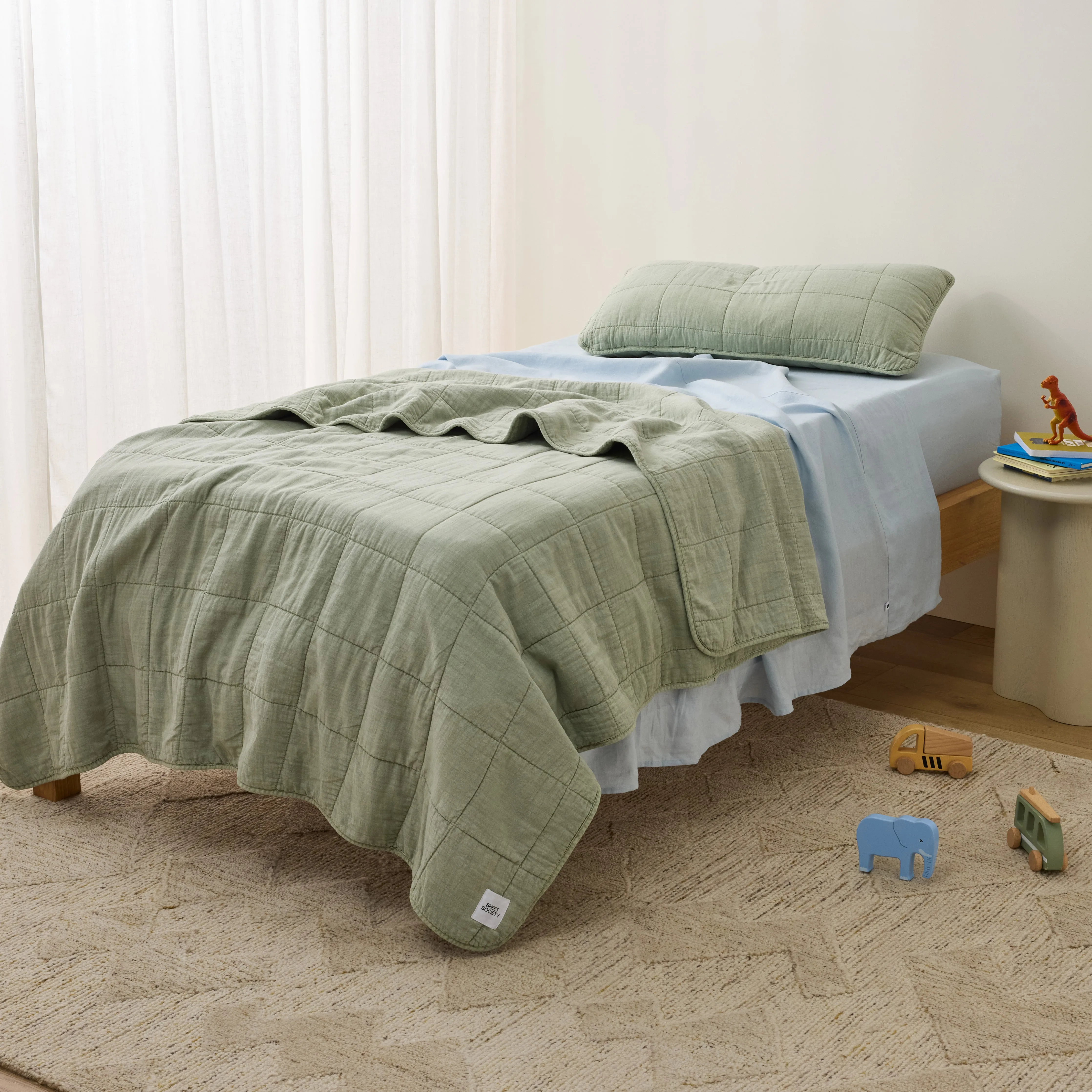 Rory Washed Cotton - Sage Kids Blanket