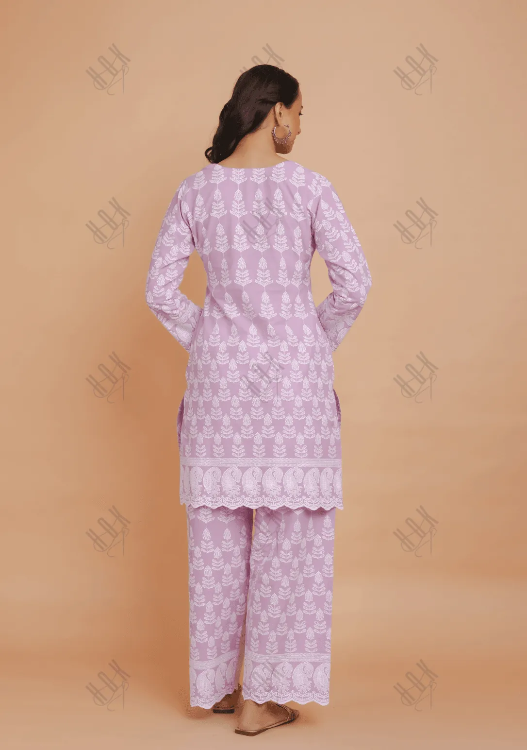 Saba Chikankari Kurta Set in Cotton - Lavender