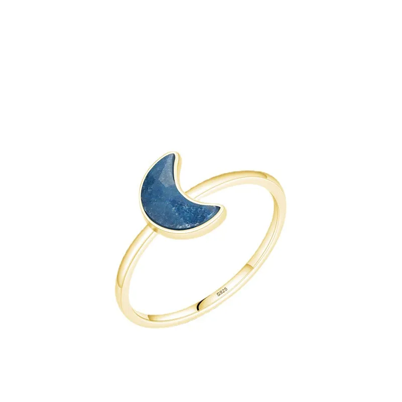 Small and Unique S925 Pure Silver Blue Aventurine Quartz Moon Ring
