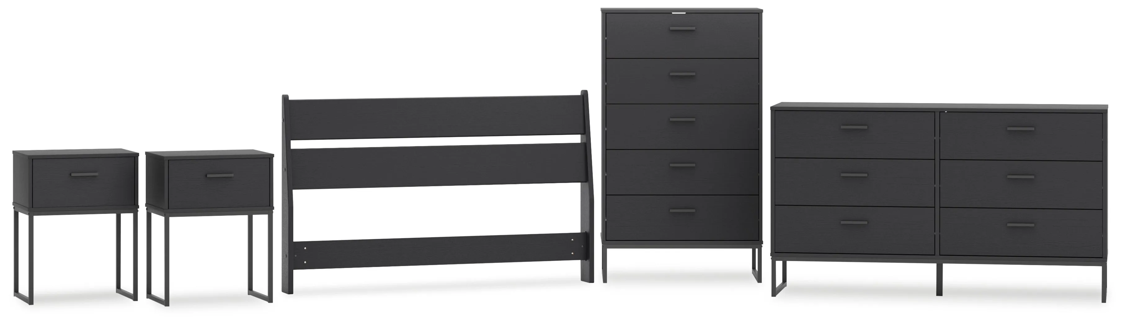 Socalle Full Panel Headboard with Dresser, Chest and 2 Nightstands in Black