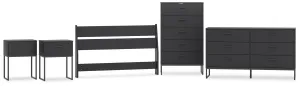 Socalle Full Panel Headboard with Dresser, Chest and 2 Nightstands in Black