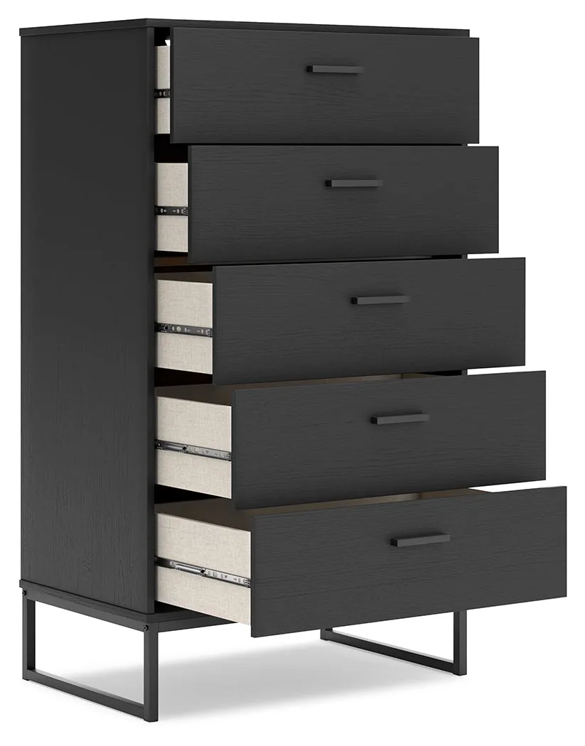 Socalle Full Panel Headboard with Dresser, Chest and 2 Nightstands in Black