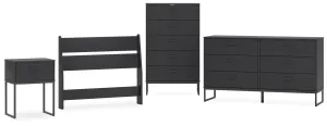 Socalle Twin Panel Headboard with Dresser, Chest and Nightstand in Black