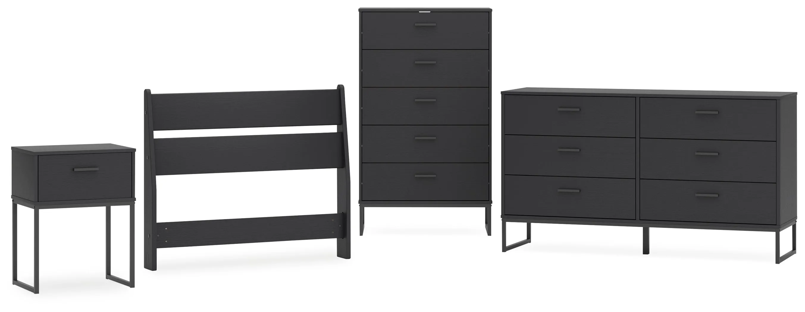 Socalle Twin Panel Headboard with Dresser, Chest and Nightstand in Black