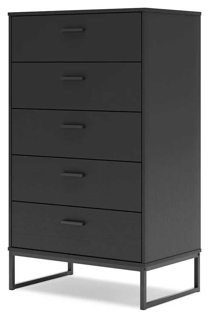 Socalle Twin Panel Headboard with Dresser, Chest and Nightstand in Black