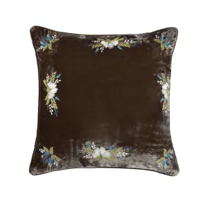 Stella Green Ochre Western Floral Embroidered Faux Silk Velvet Pillow