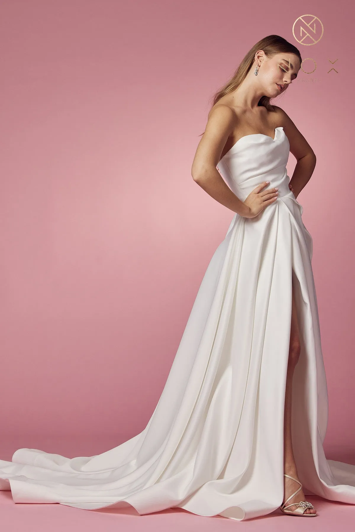 Strapless Side Slit A-Line Sweetheart Long Wedding Dress NXJW938