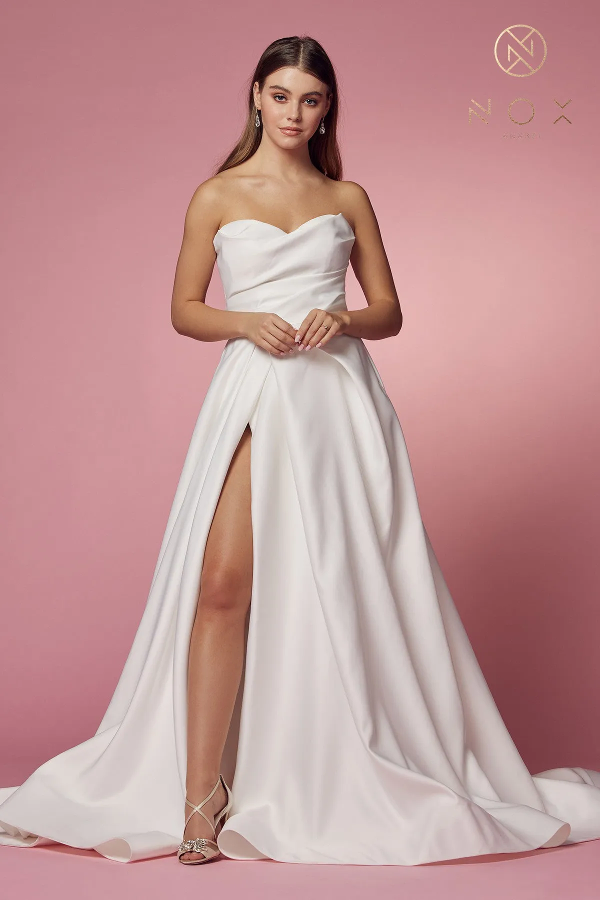 Strapless Side Slit A-Line Sweetheart Long Wedding Dress NXJW938