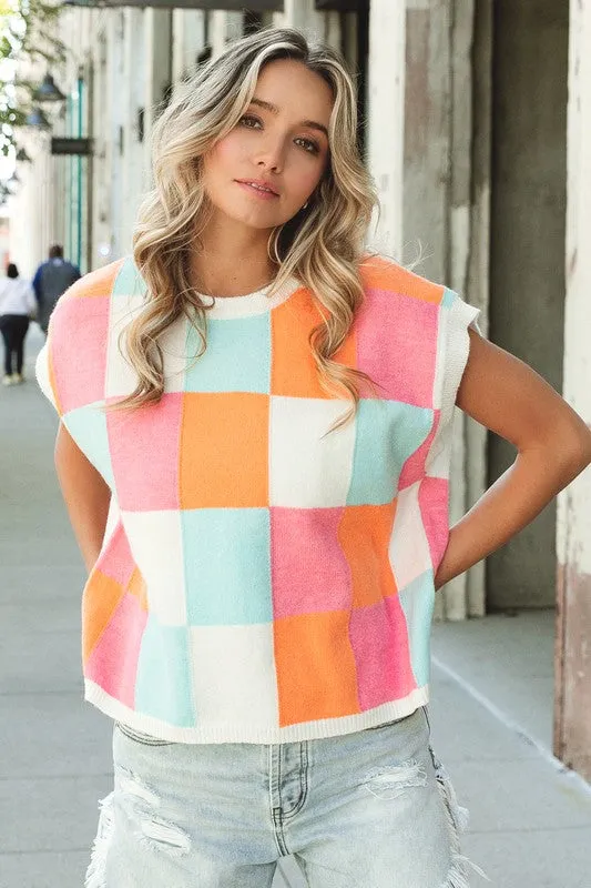 Sunshine Checker Sweater Vest
