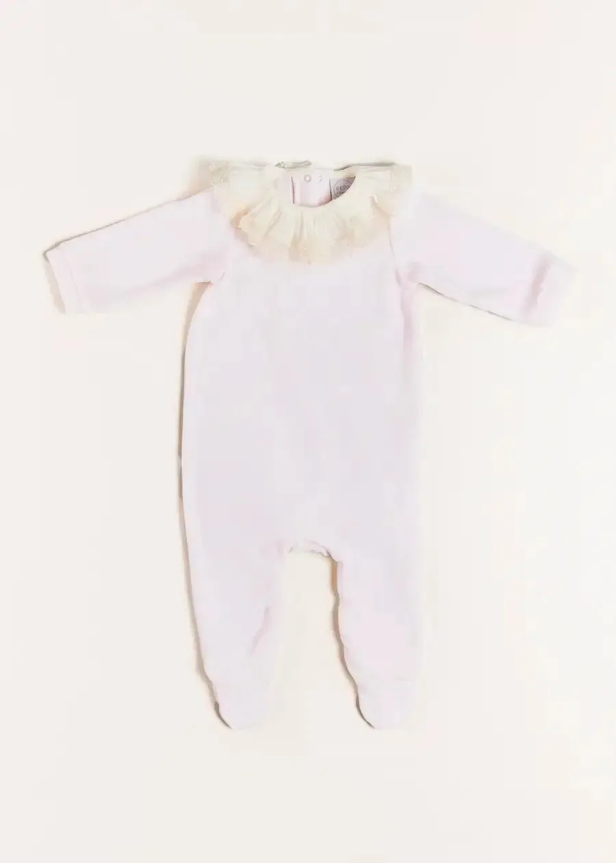 Velour Lace Trim Collar All-In-One in Pink (1mth-12mths)