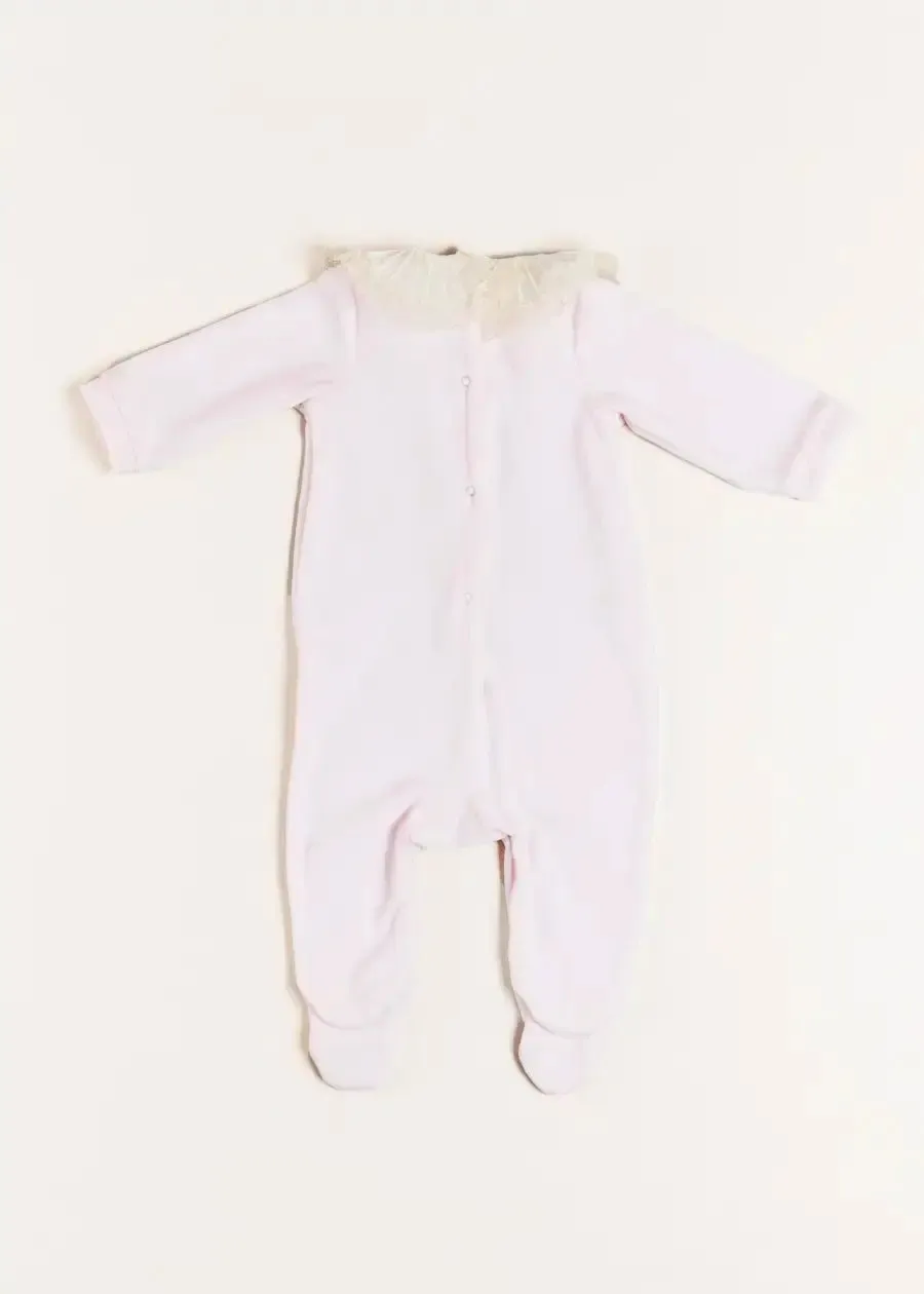 Velour Lace Trim Collar All-In-One in Pink (1mth-12mths)