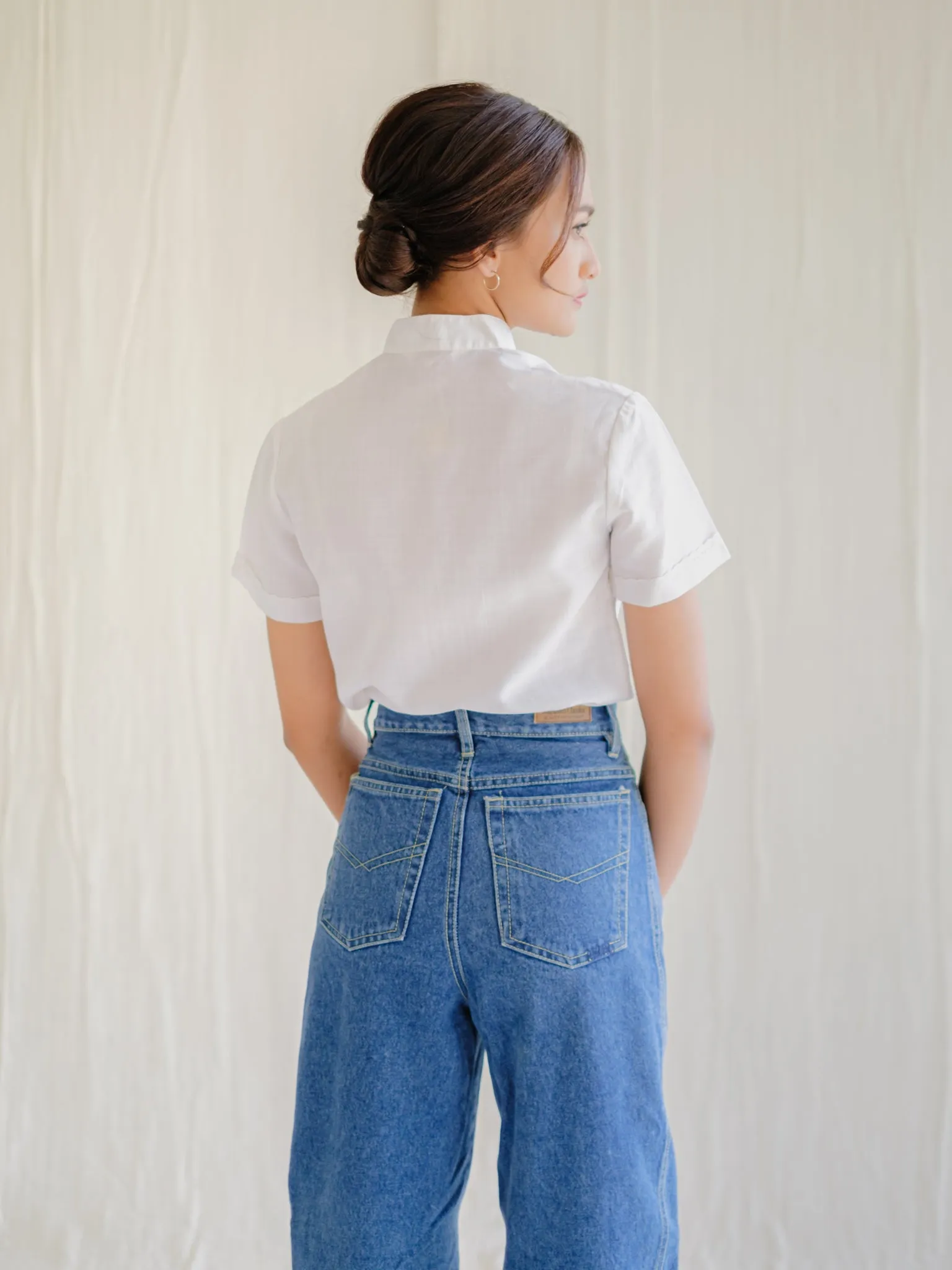 Vintage Embroidered Mandarin Neck Floral White Blouse