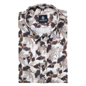 White Color Leaf Printed Popcorn Shirt For Men