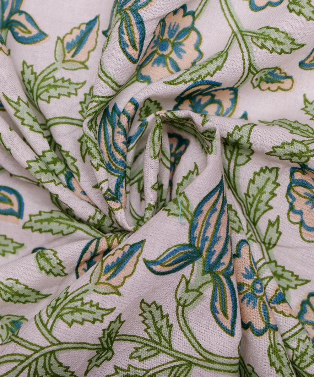 White Colour Flower Print Cotton Fabric