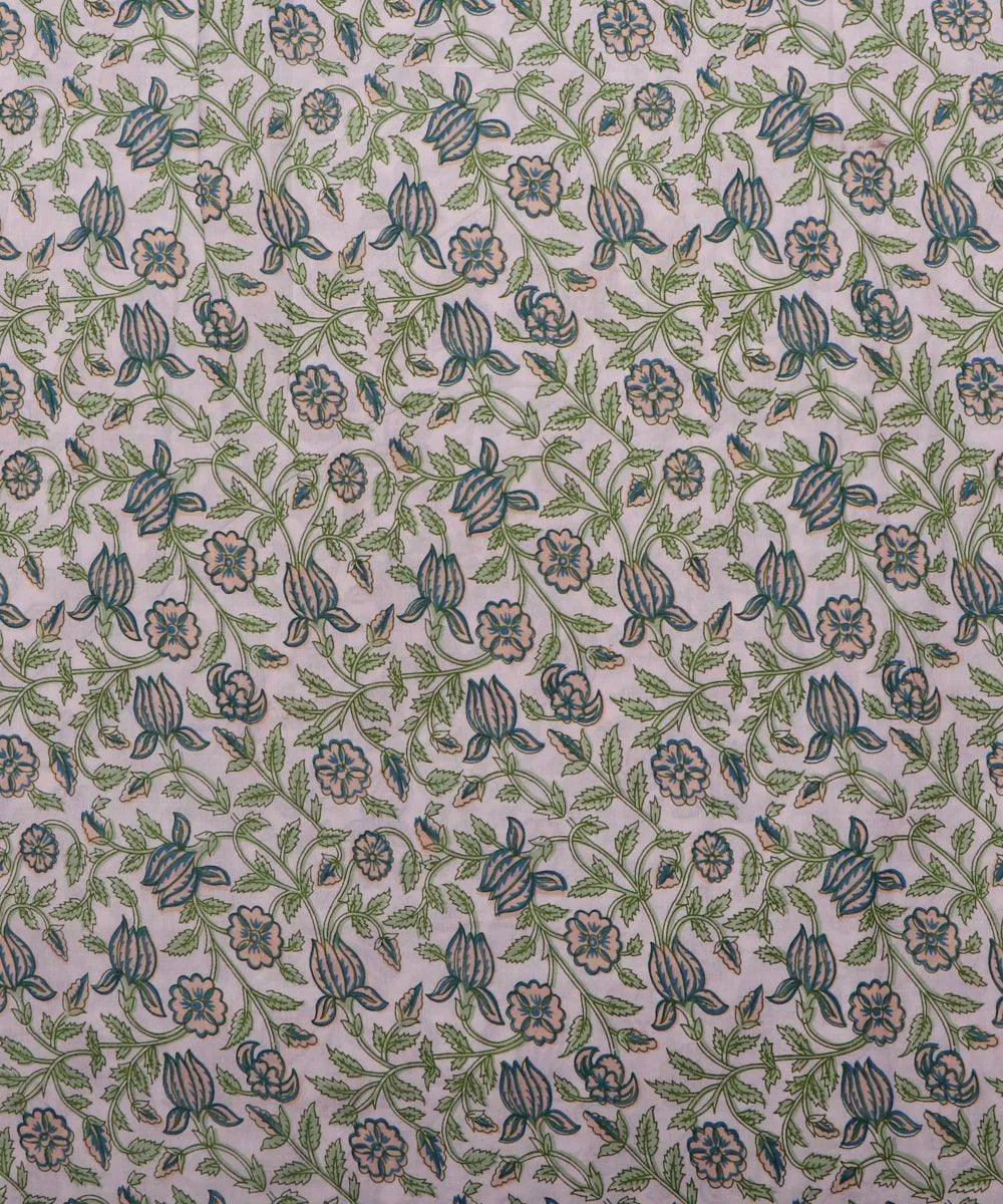 White Colour Flower Print Cotton Fabric