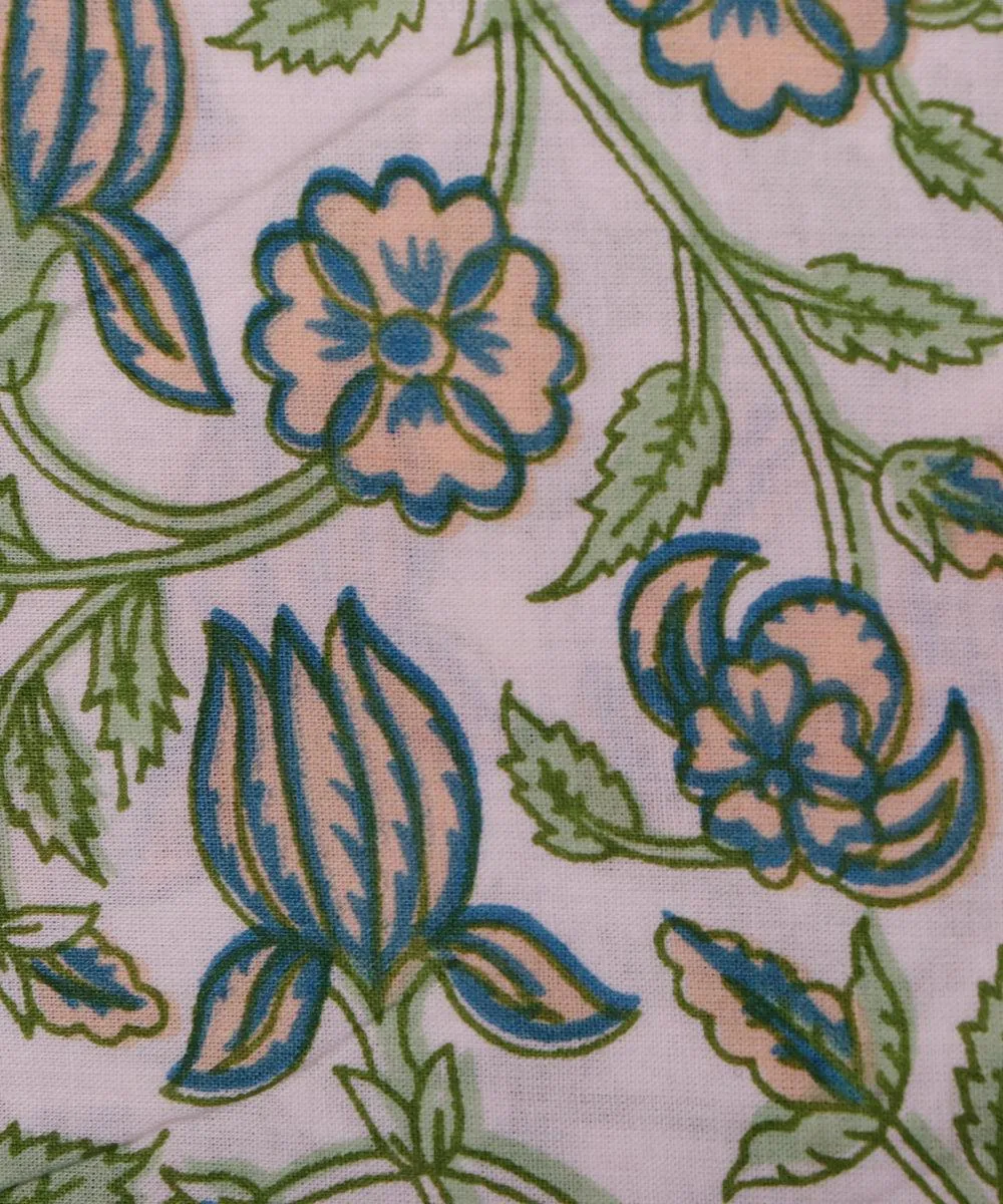 White Colour Flower Print Cotton Fabric
