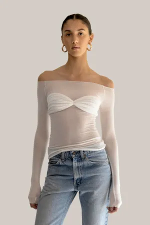White Long Sleeve Charming Sheer Smocked Top