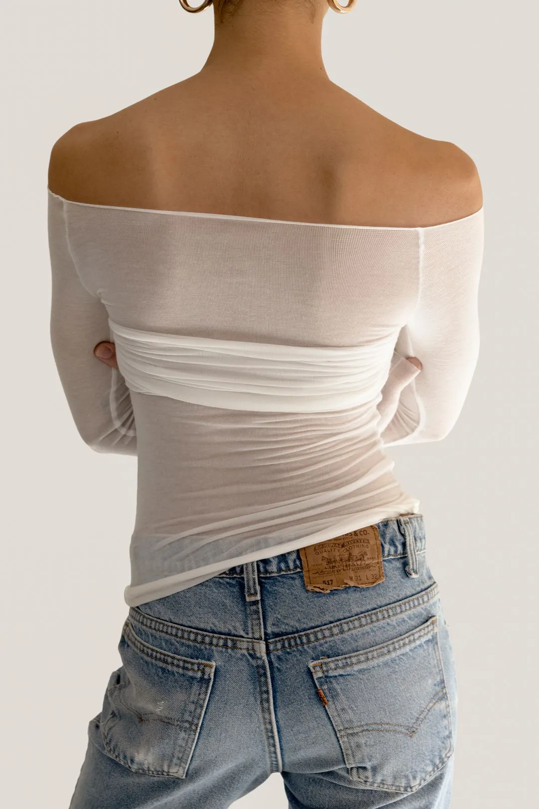 White Long Sleeve Charming Sheer Smocked Top