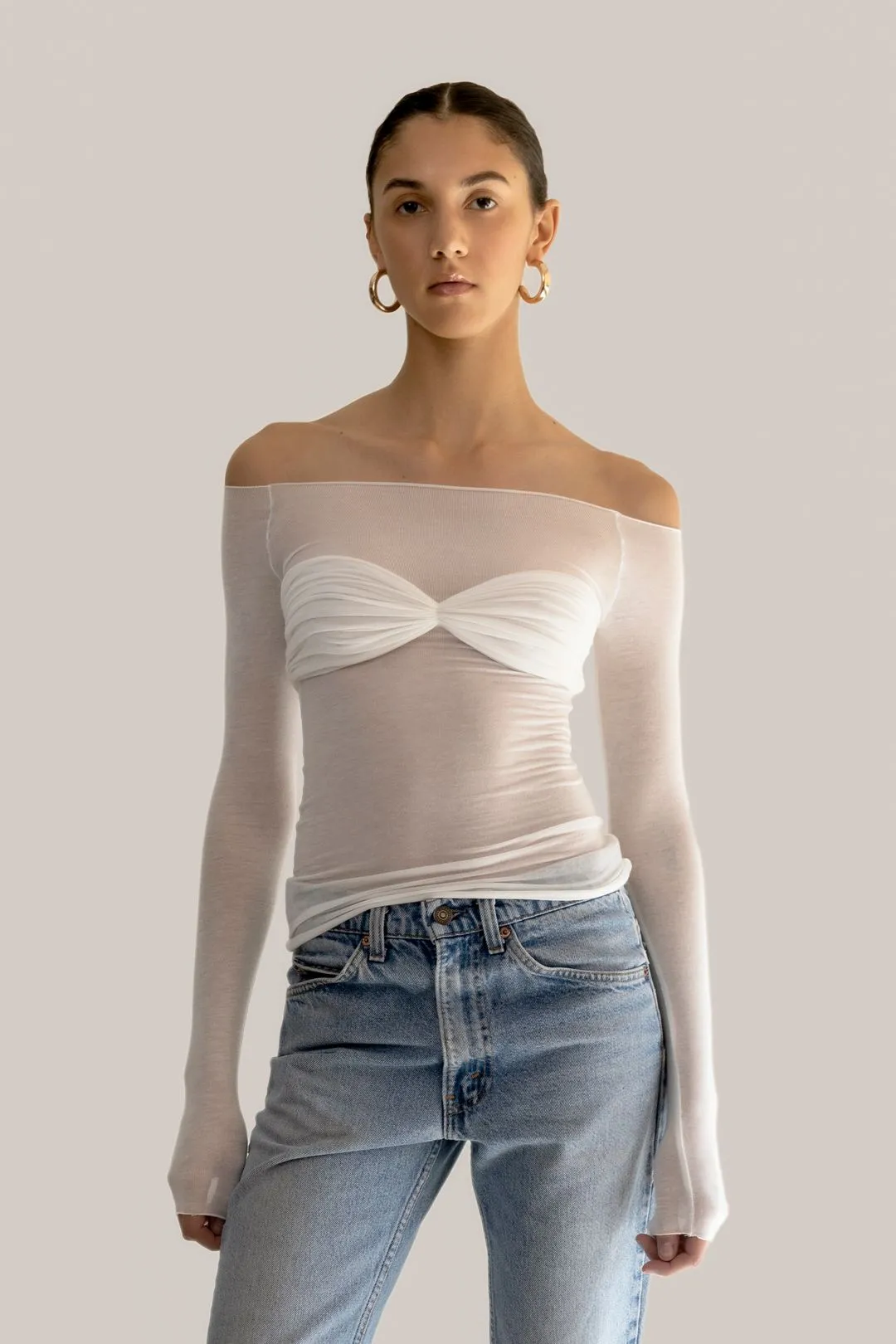 White Long Sleeve Charming Sheer Smocked Top