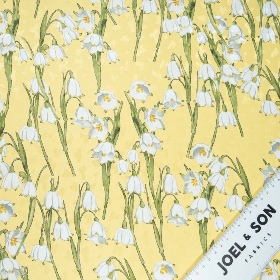 White Snow Drop Printed Yellow Silk Jacquard