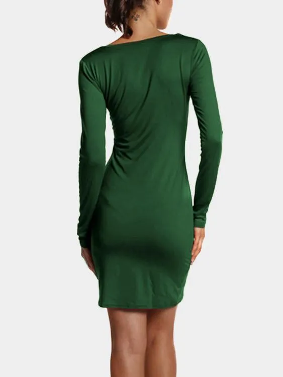Wholesale Army Green Deep V Neck Long Sleeve Plain Dresses