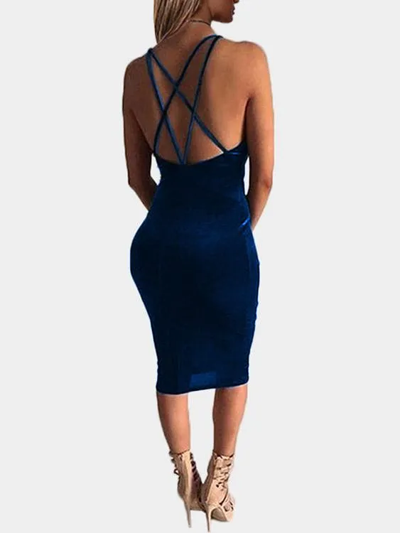 Wholesale Blue V-Neck Sleeveless Backless Dresses